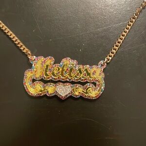 NWOT Melissa name plate gold chain